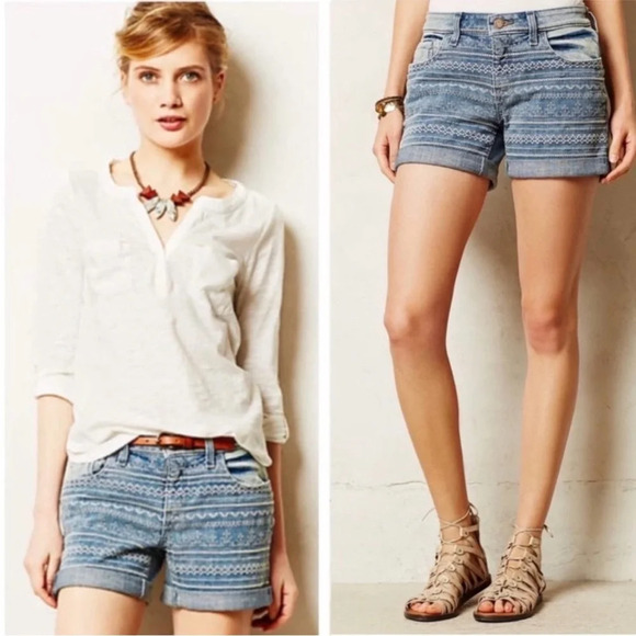 ANTHROPOLOGIE Pilcro Embroidered Stet Denim Shorts size 28 - Picture 1 of 11